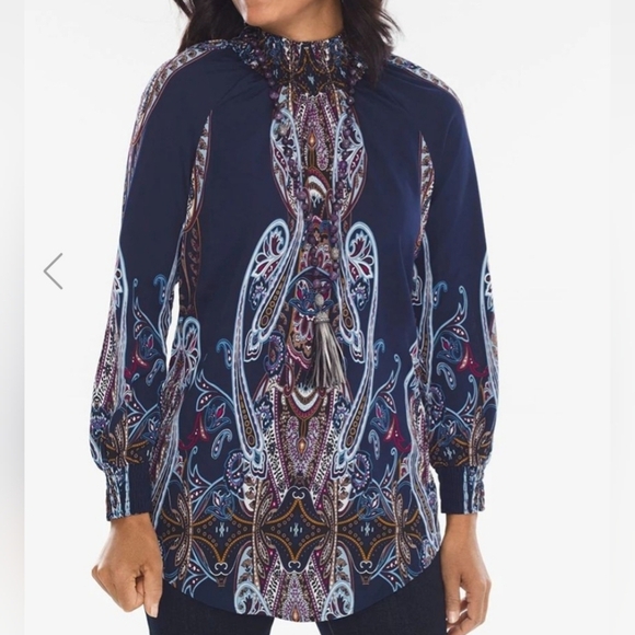 Chico's Tops - CHICO'S Paisley Smocked Mock-Neck Top Blouse Woman's Size XL (3)